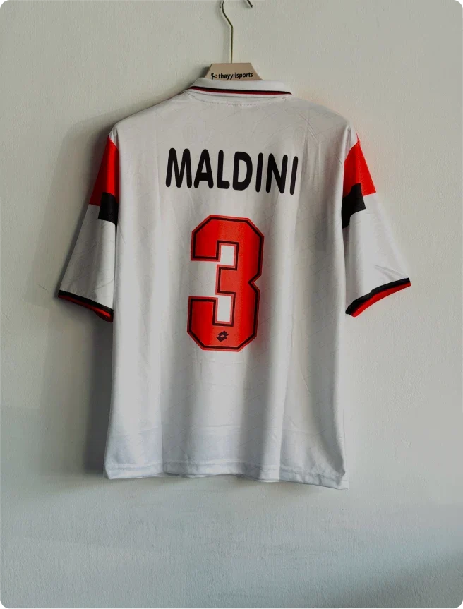 ACMILAN 1994-95 AWAY KIT MALDINI FIVESLEEVE POLO PREMIUM