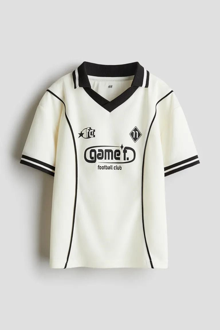 Classic black and white Football Club V-Neck jersey T-shirt