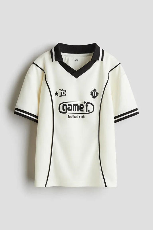 Classic black and white Football Club V-Neck jersey T-shirt