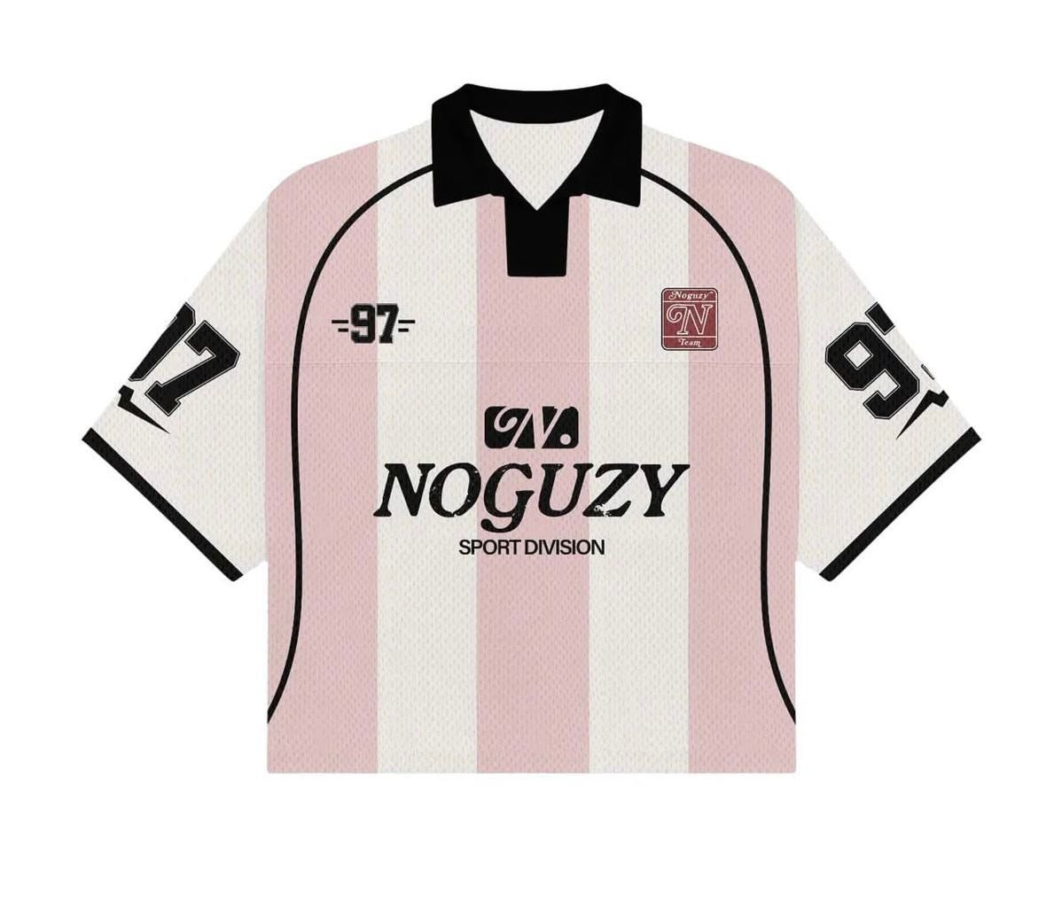 Pink and white striped Noguzy sport division collared Jersey t-shirt