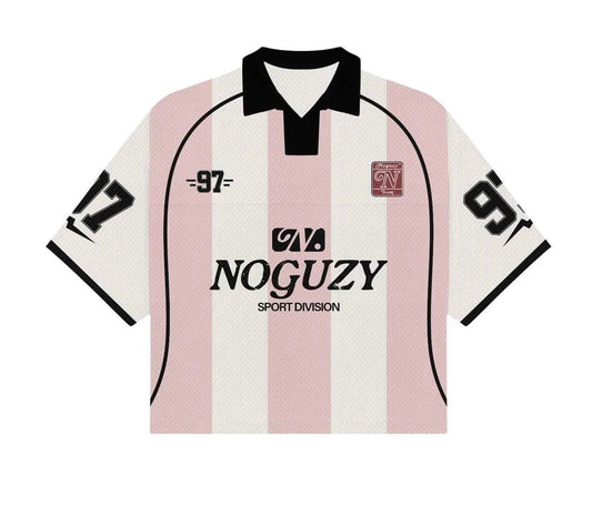 Pink and white striped Noguzy sport division collared Jersey t-shirt