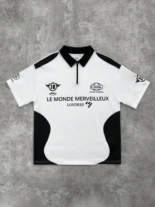 Le Monde Marveilleux London black and white Zip-Collar Sport Polo jersey