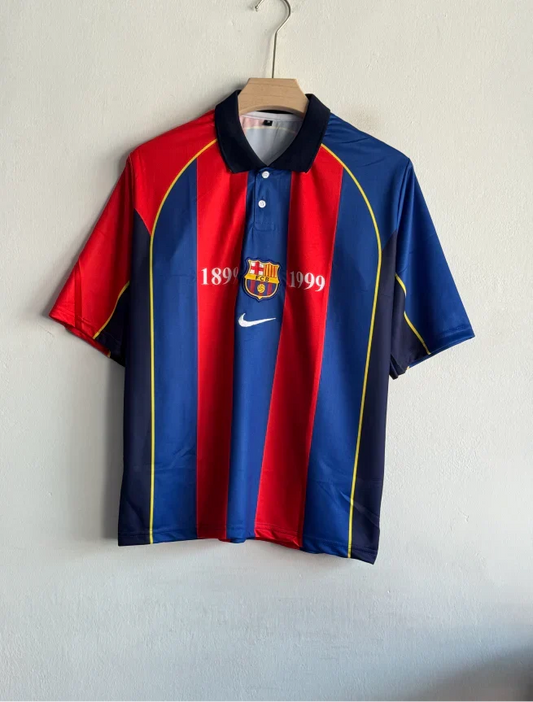 BARCELONA 2001-02 HOME KIT PUYOL FIVESLEEVE POLO