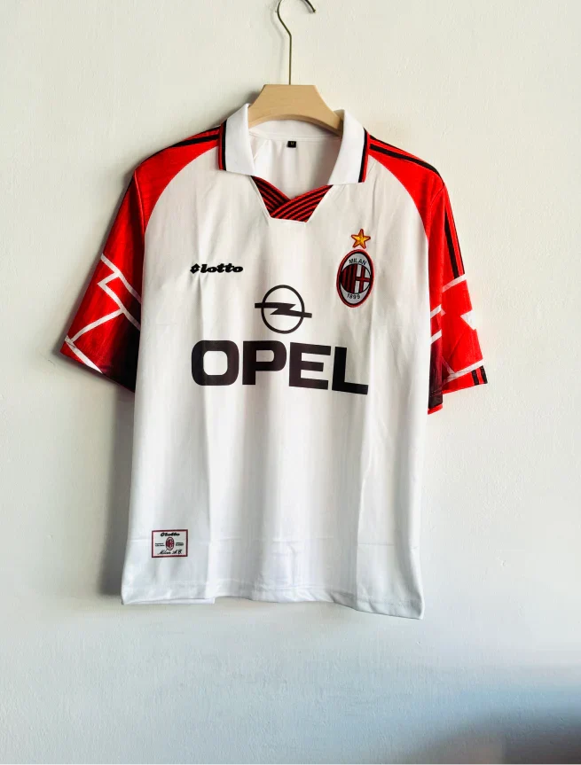 ACMILAN 1997-98 AWAY KIT MALDINI FIVESLEEVE POLO