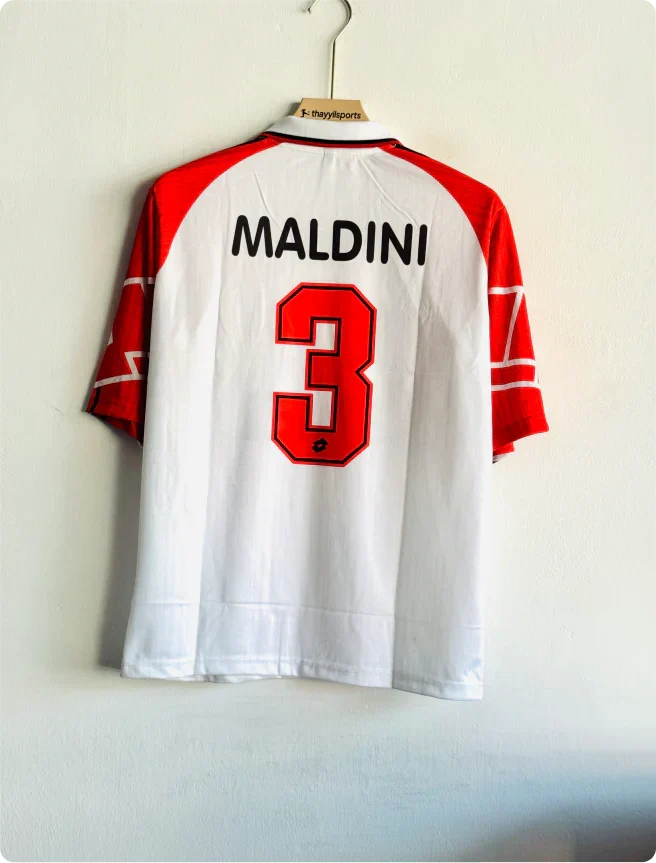 ACMILAN 1997-98 AWAY KIT MALDINI FIVESLEEVE POLO