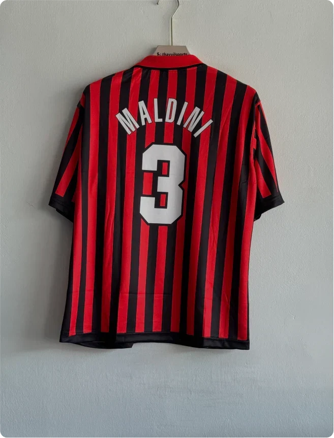 ACMILAN 1999-2000 HOME KIT MALDINI FIVESLEEVE POLO