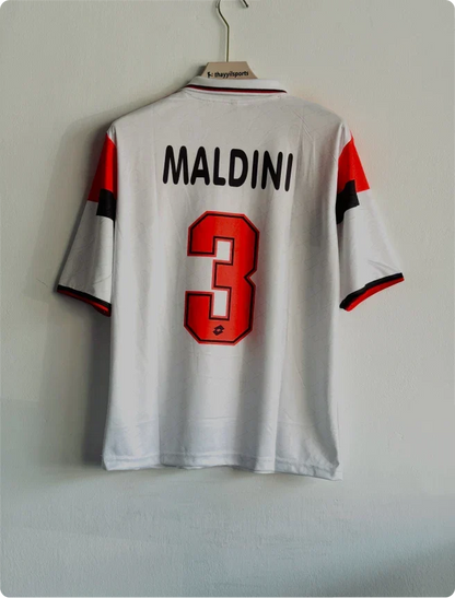 ACMILAN 1994-95 AWAY KIT MALDINI FIVESLEEVE POLO PREMIUM