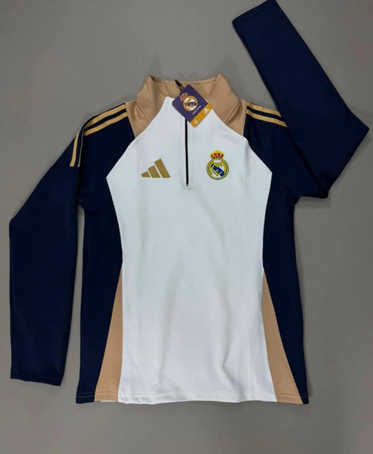 Real Madrid navy blue sleeves Digital printing Football zipper