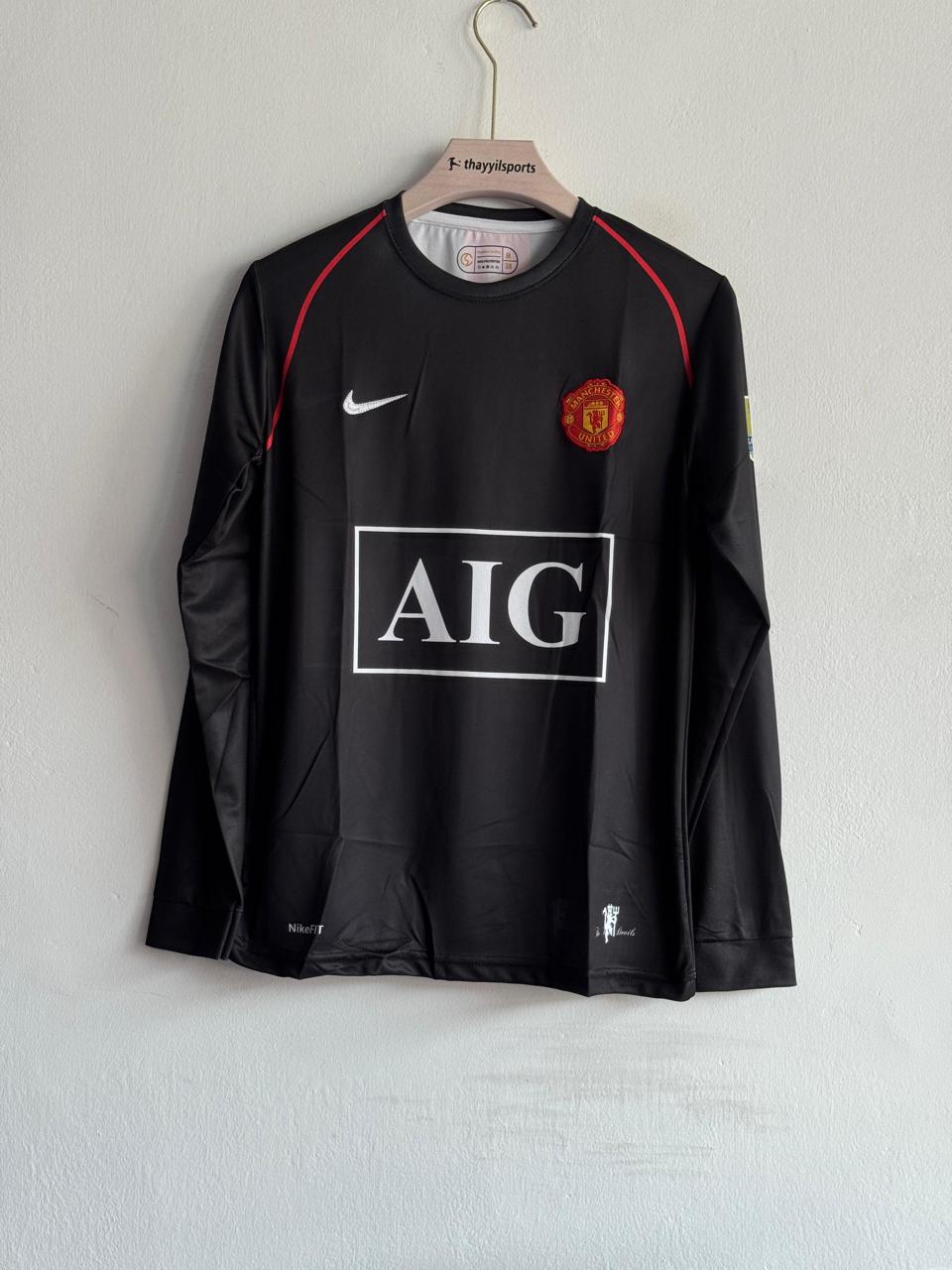 Black Manchester United 2007-08 Long Sleeves away Jersey